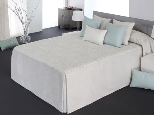 Reig Marti Colcha Edredón Tanger 01, Diseño Geométrico Floral, Jacquard Beige con Volante,...