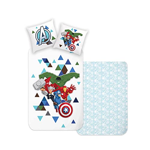 Disney Home Avengers Juego de Ropa de Cama Reversible, 135 x 200 cm, Funda de Almohada de 80 x 80...