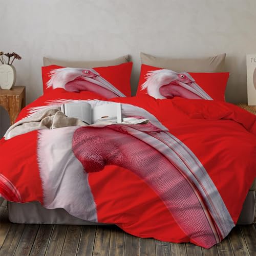 Juego de Fundas Nórdicas Suave 3 Piezas para- pelícano Rojo Patrón Funda Edredón Poliéster...