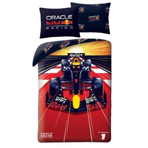 Halantex Red Bull Racing - Juego de cama reversible, 100% algodón, funda nórdica de 140 x 200 cm y...