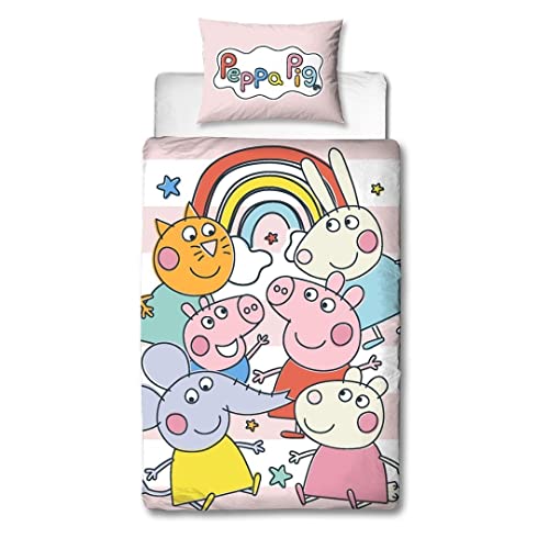 Character World Peppa Pig and Friends - Juego de Funda de edredón Oficial para Cama Individual,...