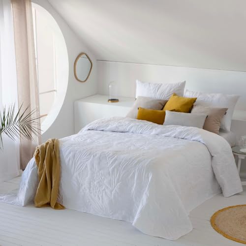 Fundeco - Colcha Entretiempo Cama 150 - Diseño Floral Elegante - Color Blanco - Medida 250x270 cm -...