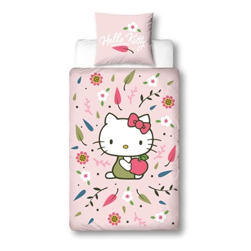 Character World Juego de ropa de cama de 135 x 200 cm, dise&ntilde;o de Hello Kitty, 80 x 80 + 135 x 200...