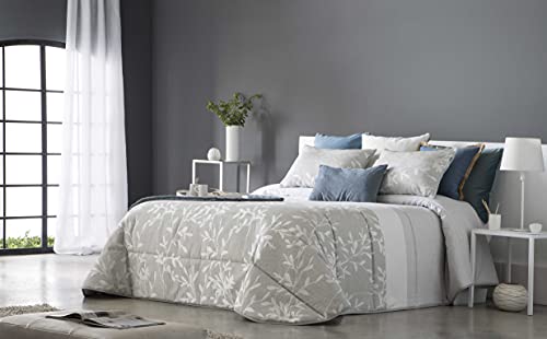 SANDECO - Edredón Conforter Lugo Jacquard con 2 Fundas de Cojín - Cama 150 - Color Gris C01