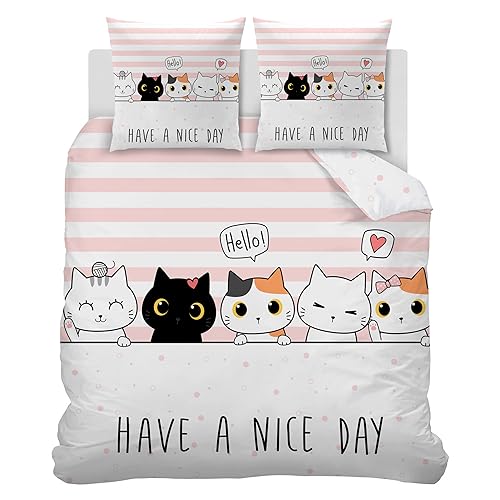 Linfye Funda Nórdica 135 x 200 Juego de Cama Gato Rosa Infantil 1 Persona Funda Nórdica de...