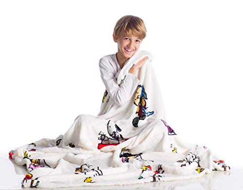 Kanguru Plaid Peanuts, Suave Manta en poliéster, 130x170cm, 100, Blanco, 130 x 170 cm