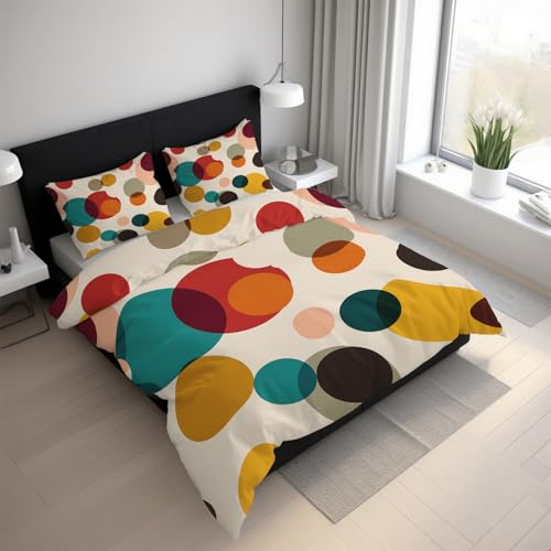 Gen&eacute;rico Funda N&oacute;rdica Lunares Microfibra Suave C&iacute;rculos Color Juego de Ropa de Cama 2 Piezas con...