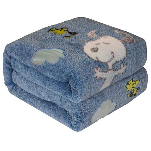Kanguru Snoopy Glow in The Dark Blue - Manta Suave de Microfibra Que Brilla en la Oscuridad, Suave...