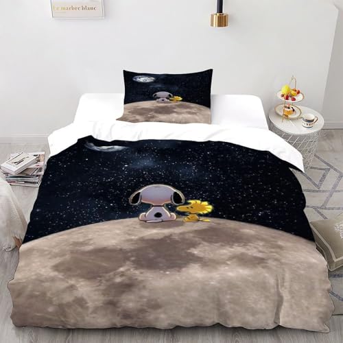 DICVXST Impresión 3D Vista de la Luna de Snoopy y Woodstock Funda De Edredón Juvenil 2 Piezas De...