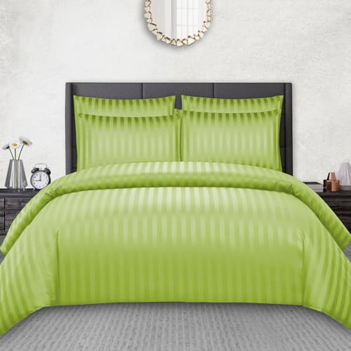 Pamposh Juego de funda de edredón de satén a rayas, juego de ropa de cama de calidad prémium,...