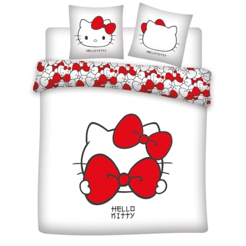 Aymax - Juego de cama doble Hello Kitty Bow, 2 personas, funda n&oacute;rdica reversible de 240 x 200 cm y...
