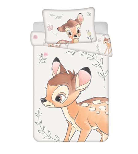 Jerry Fabrics Bambi - Juego de ropa de cama para cuna, funda n&oacute;rdica de 2 piezas de 100 x 135 cm y...