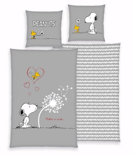 Wild South Shop Peanuts Snoopy - Juego de cama (80 x 80 + 135 x 200 cm, 100% algodón, con...