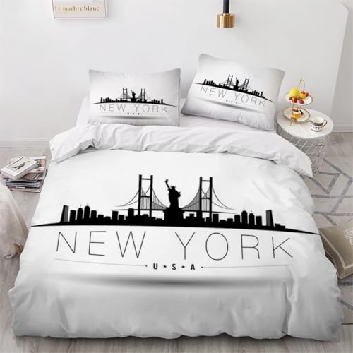 Funda Nordica Cama 135/150 Nueva York, Suave Transpirable Microfibra Ropa de Cama Nueva York Funda...