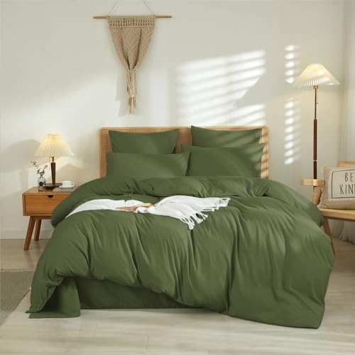 Juego de Funda Nordica Verde Oliva Cama 135/150 100% Microfibra Transpirable Suave Moderno Juego de...