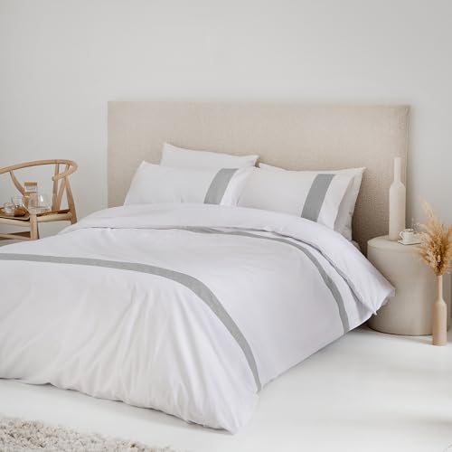 Fundeco - Funda Nórdica Cama 150 - Diseño Liso con Detalle en Color Gris - 100% Algodón - Medidas...