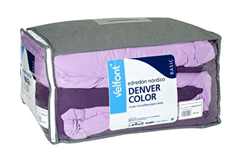 Velfont - Edredón nórdico bicolor (180 x 220 cm), color morado-lila