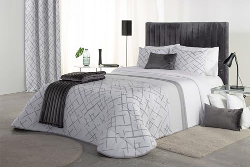 Reig Marti Edredón Jacquard Prado B3, diseño Moderno Gris, Fondo Blanco, Incluye 2 Fundas de...