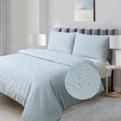 Chlophy Juego de funda de edredón de damasco azul huevo de pato, juego de ropa de cama doble de...