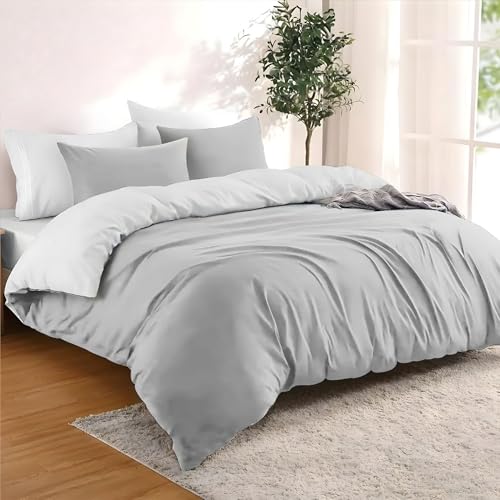 Dreamzie Funda Nordica Cama 240x220 cm con 2 Funda Almohada 65x65 cm - Gris Oscuro/Gris Claro -...