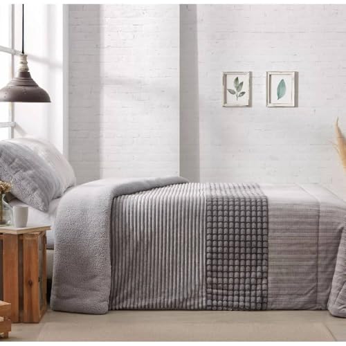 Manterol Edredón Comforter con Borreguillo Doko 070 Geométrico Gris 12 (135/140 cm)