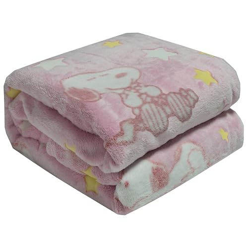 Kanguru Snoopy Glow in The Dark Rosa - Manta Suave de Microfibra Que Brilla en la Oscuridad, Suave...