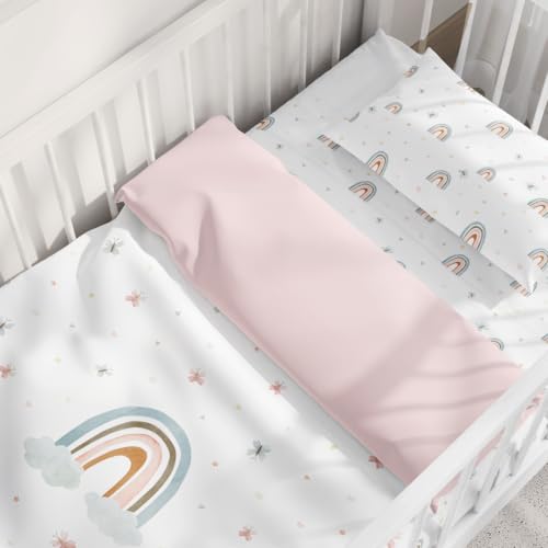 Genérico Funda Nordica 100% Algodón Orgánico para Cuna Bebe 60x120 cm Reversible Arcoiris...