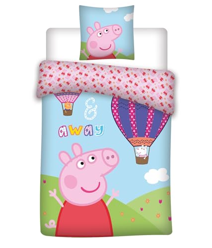 Peppa Pig - Juego de cama (funda nórdica de 100 x 135 cm y funda de almohada de 40 x 60 cm, funda...