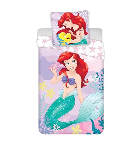 Jerry Fabrics Juego de cama Ariel La Sirenita 100% algodón, funda nórdica reversible de 140 x 200...