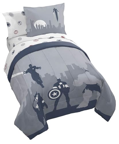 Jay Franco Marvel Avengers - Juego de edred&oacute;n de tama&ntilde;o individual, ropa de cama de 5 piezas,...