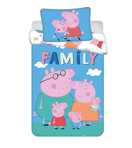 Peppa Pig - Juego de ropa de cama de 100 x 135 cm y funda de almohada de 40 x 60 cm, 100 % algodón,...