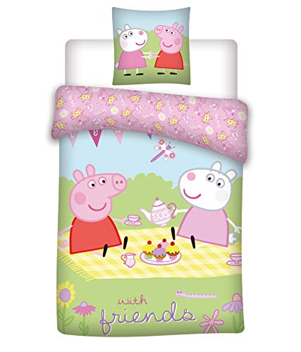 035 Peppa Pig - Ropa de Cama para niños, Ropa de Cama de Peppa Pig con Amigos, Funda de Almohada de...