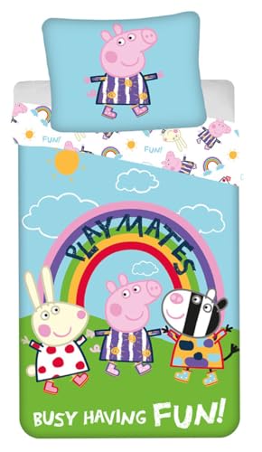 Jerry Fabrics Peppa Pig - Juego de cama infantil (140 x 200 cm, funda de almohada de 70 x 90 cm,...