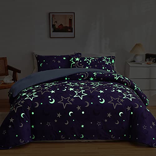 GETIYA Moderna ropa de cama de microfibra suave de 155 x 220 cm, diseño de estrella, luna, que...