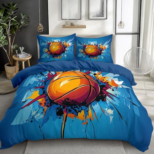 Funda Nórdica para Cama 80/90, Set de 3 Piezas, Patrón Graffiti Colorido Baloncesto Juego de Ropa...