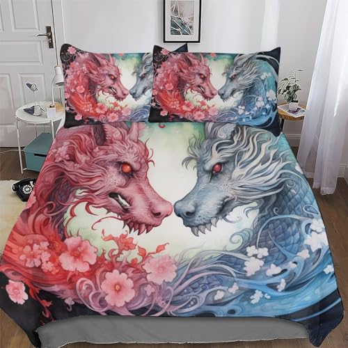 Juego de ropa de cama de drag&oacute;n, fundas n&oacute;rdicas de microfibra transpirable, muy suave, juego de 2...