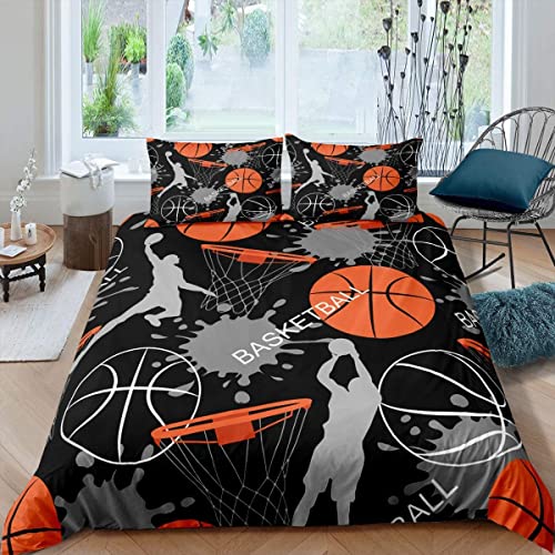 Loussiesd Juego de ropa de cama de baloncesto para niños, funda de edredón deportiva para niños,...