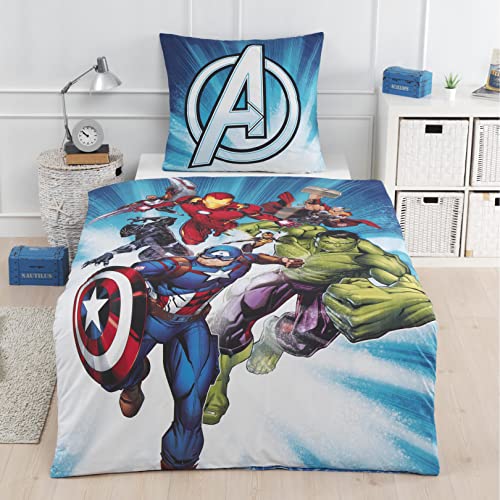 Juego de Ropa de Cama para Marvel Avengers - (135 x 200 cm, 80 x 80 cm, algod&oacute;n), dise&ntilde;o de Hulk,...