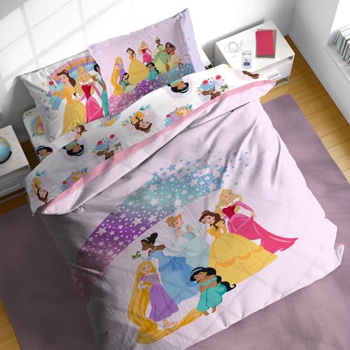 Disney Princess - Juego de edredón tamaño matrimonial, ropa de cama de 7 piezas para niños,...