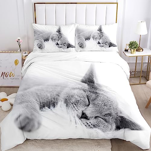 Juego de Ropa de Cama para Gatos 135x200cm, Bonito Juego de Ropa de Cama con Funda nórdica y Funda...