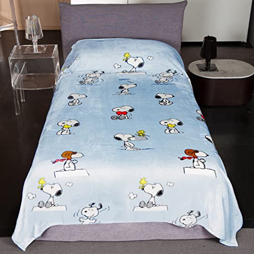 Kanguru Snoopy - Manta para Cama Individual, 100% Microfibra Suave, Color Celeste, 130 x 230 cm...