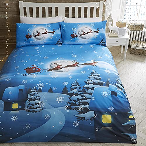 Bedlam Christmas - Juego de Funda de edred&oacute;n para Cama Individual, dise&ntilde;o de Pap&aacute; Noel Brilla en...