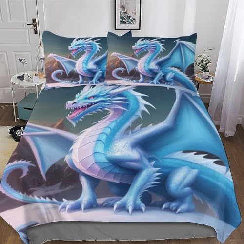 DCCCY Juego de ropa de cama con dise&ntilde;o de drag&oacute;n de hielo, funda n&oacute;rdica para ni&ntilde;as y ni&ntilde;os, 2...