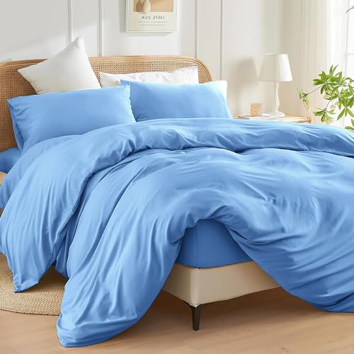 SSW HOMES Juego de funda de edred&oacute;n de tama&ntilde;o doble (azul claro) - Funda de edred&oacute;n de microfibra...