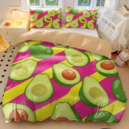 Bonita funda de edred&oacute;n de aguacate individual, ropa de cama de aguacate de dibujos animados con...