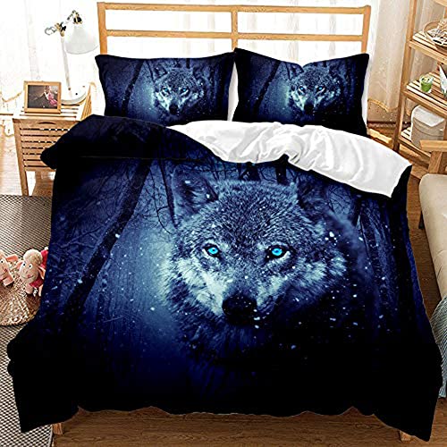 TULTOAP Ropa de cama de lobo, 135 x 200 cm, 3D, funda de edredón con funda de almohada, para niños...