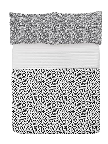 ABAKUHAUS Geom&eacute;trico Juego de Colcha de Microfibra, L&iacute;neas de &eacute;poca C&iacute;rculos, Juego de Cama...