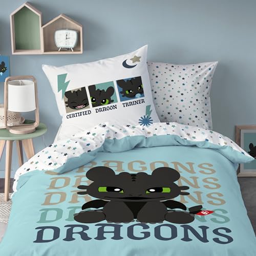 MTOnlinehandel Dragons Juego de ropa de cama infantil de 135 x 200 cm y 80 x 80 cm, 100 % algod&oacute;n,...