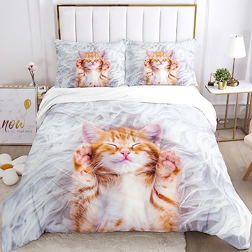 Juego de Ropa de Cama para Gatos 200x200cm, Bonito Juego de Ropa de Cama con Funda nórdica y Funda...