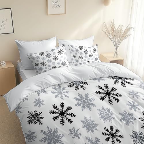 Estilo Minimalista Patrón Copo Nieve Ropa de Cama Cama 80/90-135 x 200 cm, Blanco Funda Edredon 2...